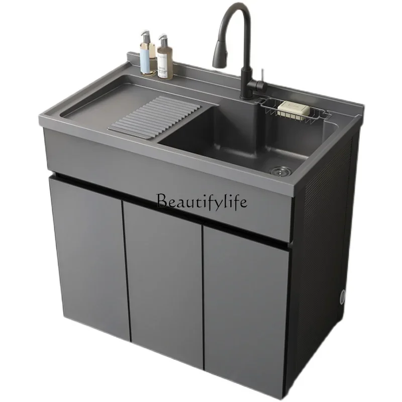 

LJYBalcony Laundry Cabinet Household Integrated Basin Floor-to-ceiling Laundry Desk