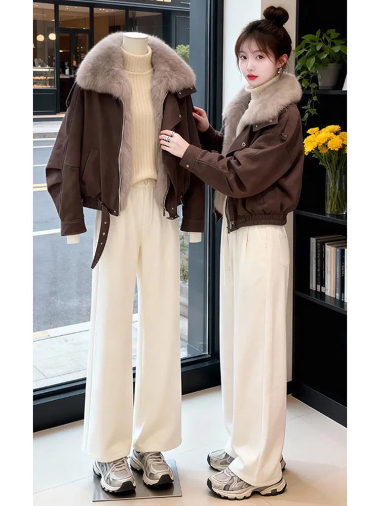 

Removable Deer Hide Collar Cotton Jaet Women's Warmth ort Outerwear Winter Faionable Commute Loose Fit Long Sve