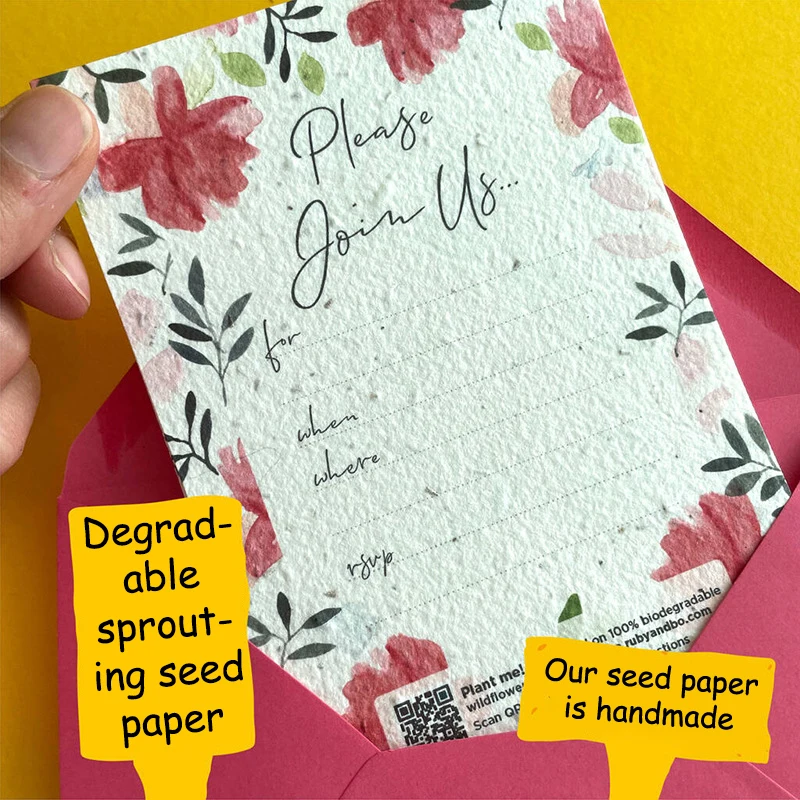 10Pcs Invitation Card, Eco-Friendly Biodegradable Sprouted Seed Wedding Invitations Writing Paper Letter Paper