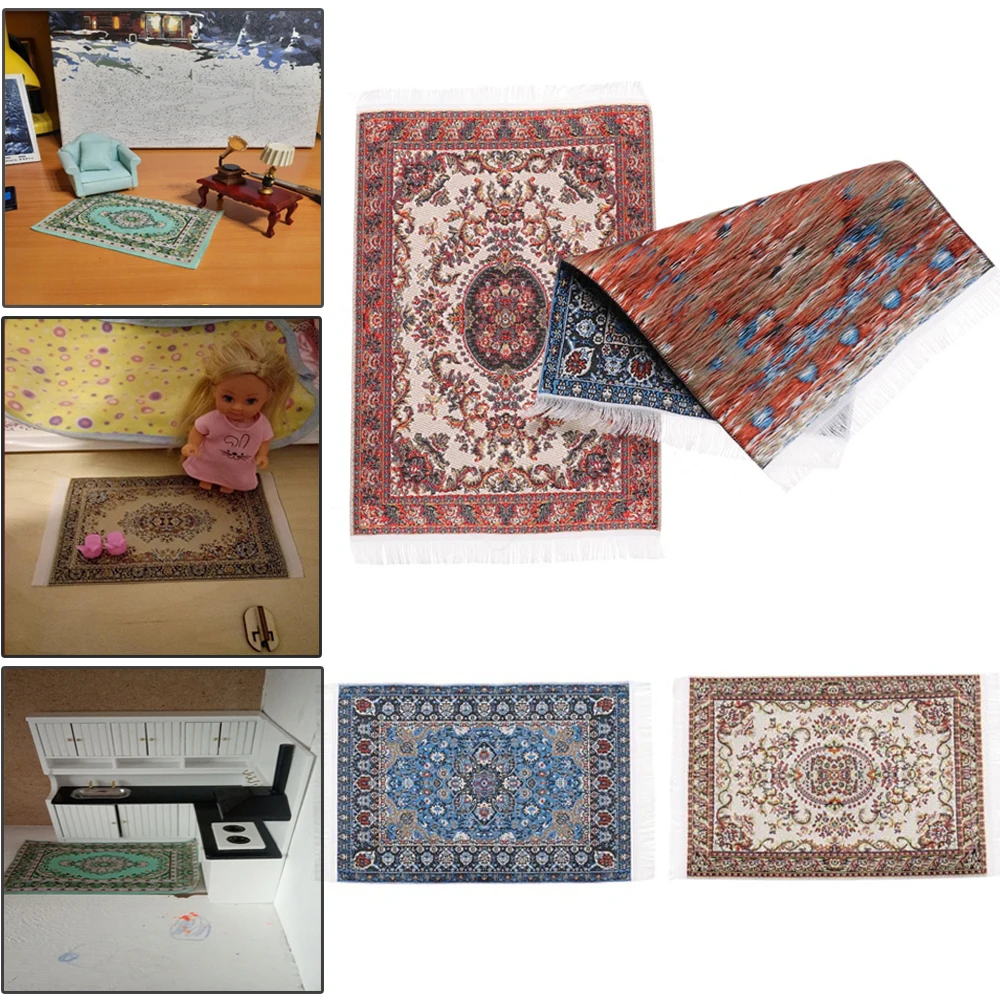 

1:12 Scale Dollhouse Carpet Playing House Decor Floor Coverings Floral Pattern Mat Doll Accessories Miniature Weaving Rug