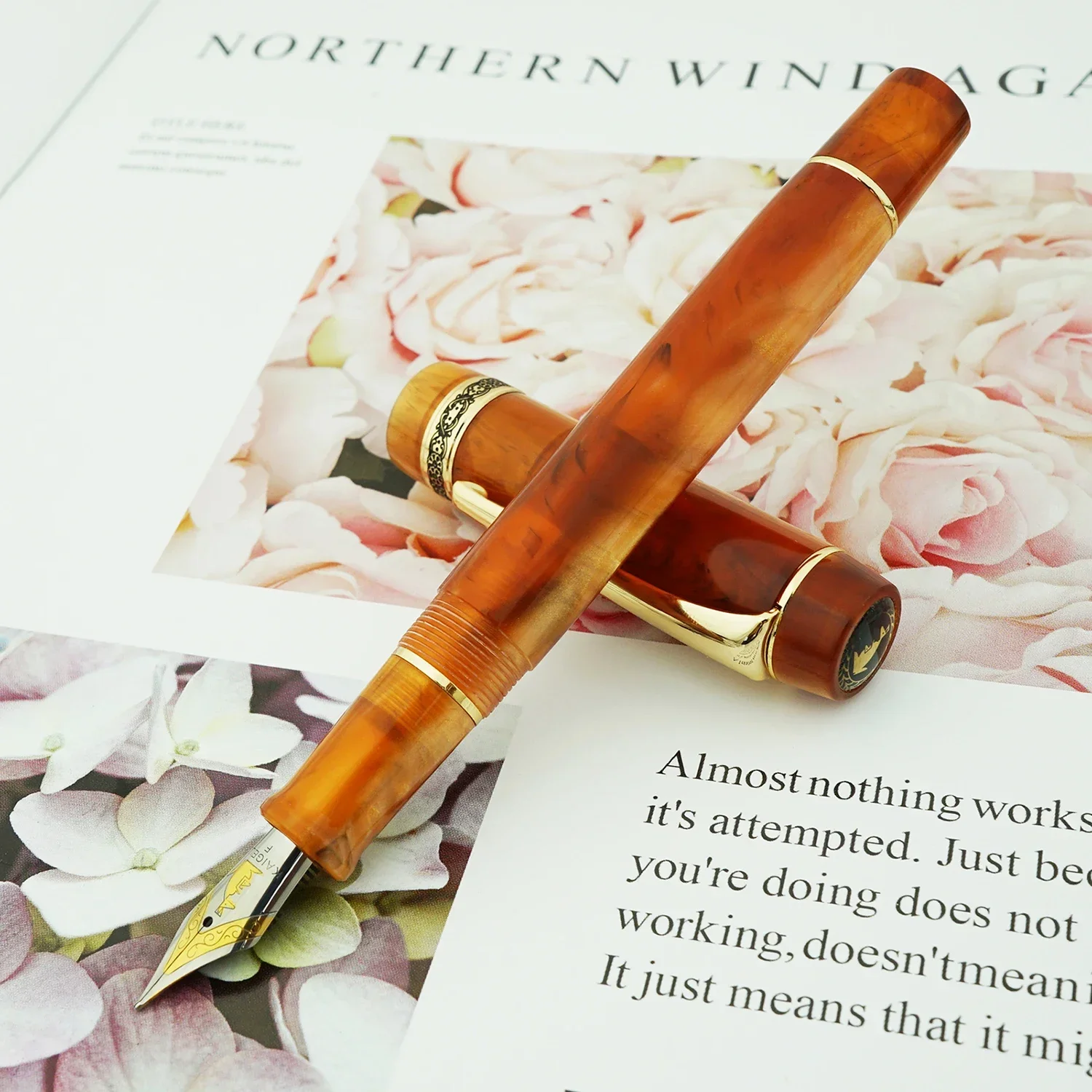 Kaigelu 316A Celluloid Fountain Pen Beautiful Brown Marble Patterns Iridium EF F M Nib Writing Ink Pen for Office