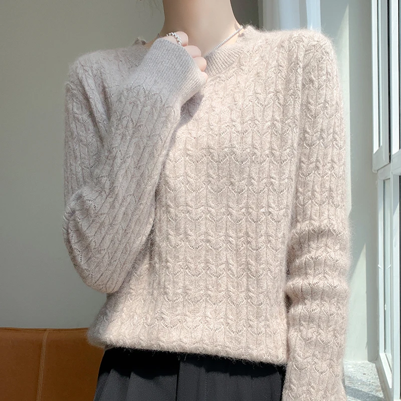 Luxurious Round Neck Wool Sweater For Women\'s Solid Color Fashionable  Versatile Cashmere Knit Pullover Warm Wool Knitted Top