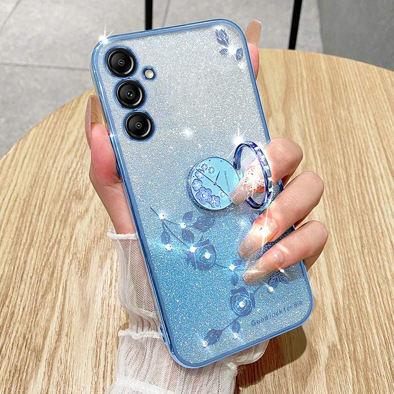 Gradient Glitter Powder Ring Holder Phone Case For Samsung Galaxy M54 M14  A14 A34 Shockproof Soft Back Cover