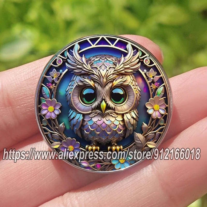 1 Pcs Stainless Steel Hot Selling Owl Brooch Animal Badge Colorful Glass Cabochon Pins for Backpack