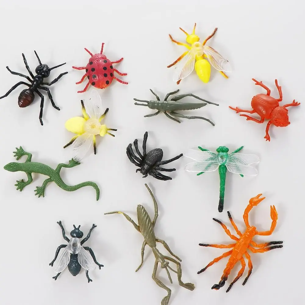 12Pcs/set Insect Model Figures Figurines Toys Simulation Spider Cockroach Beetle Set For Kids Educational PVC Toys