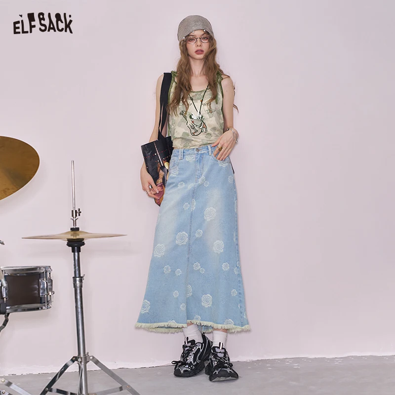 ELFSACK 2025 Lato Nowa Kolekcja Oryginalny Nadruk Sztuczny Octanowy Top na Ramiączkach Kamuflaż Bez Rękawów Damski