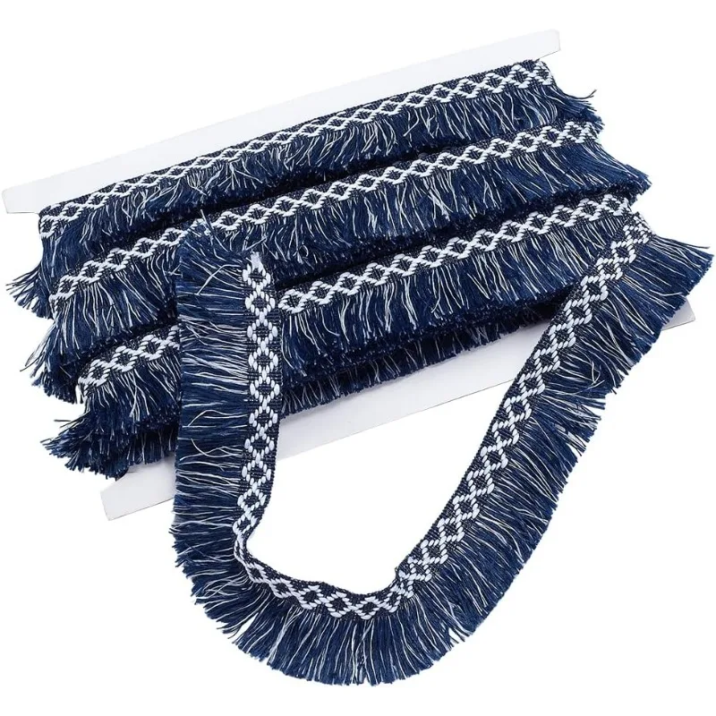 

Украшение с бахромой в этническом стиле, двухцветная бахрома из полиэстера, с ромбовидным узором, с кисточкой, для драпировки, занавески, подушки, ковра, 11 ярдов