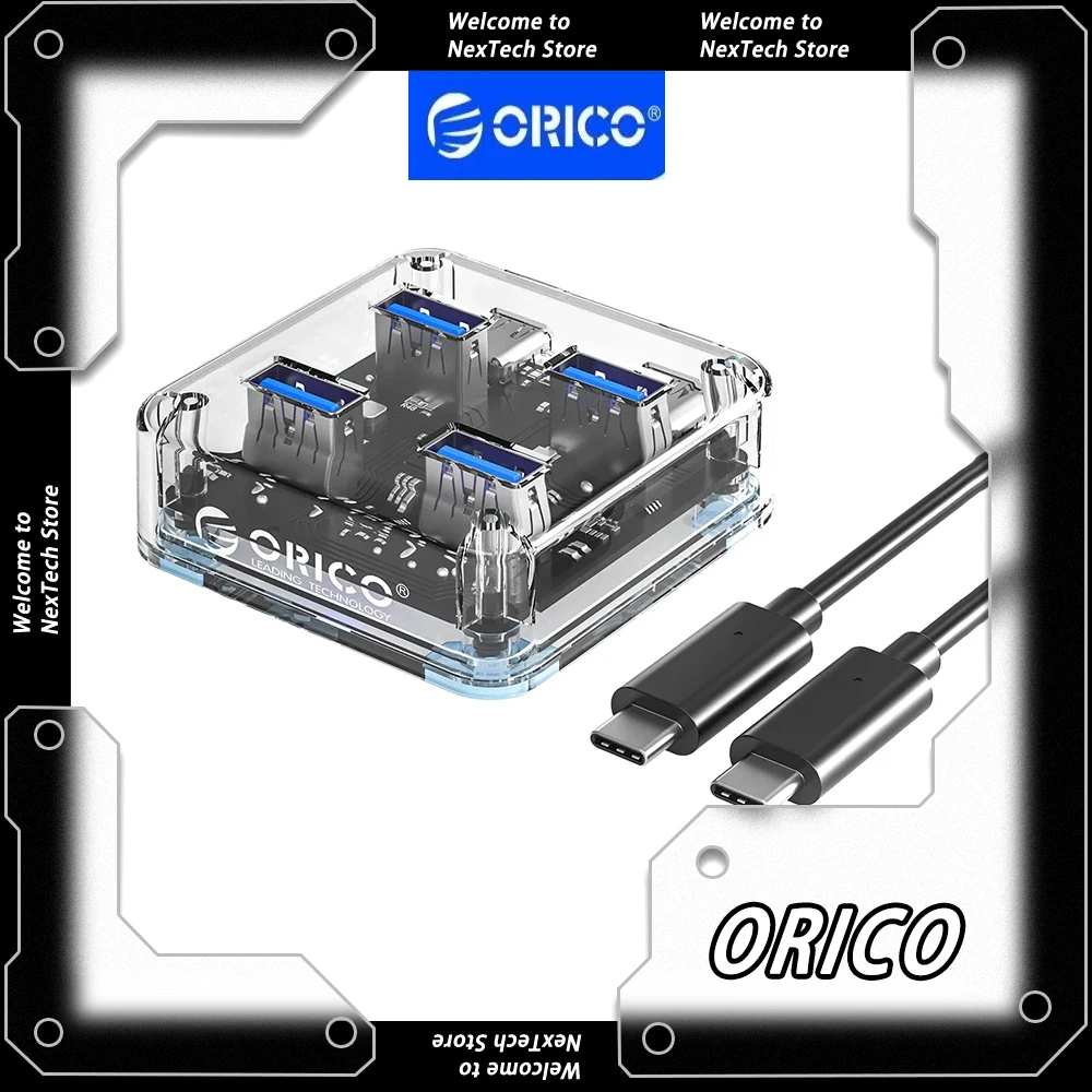 

ORICO Transparent 4 Port Expansion Usb A Hub With Power Supply Interface Usb 3.0 Protocol High Speed Transmission OTG Dapter