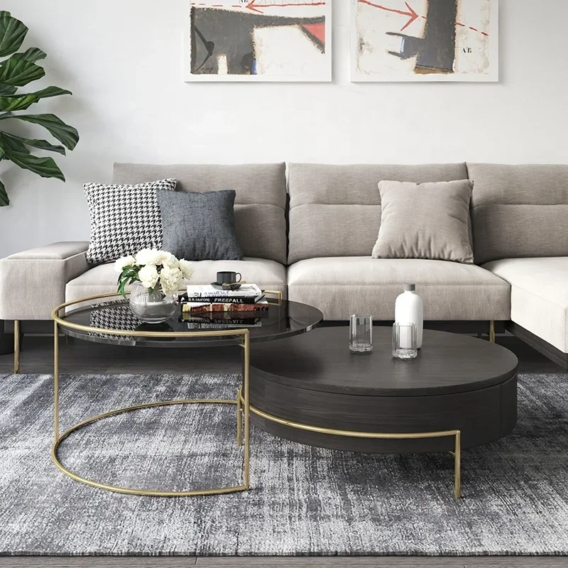 

High Quality Light Luxury Black Stainless Steel Frame Round Side Table Modern Glass Center Coffee Table