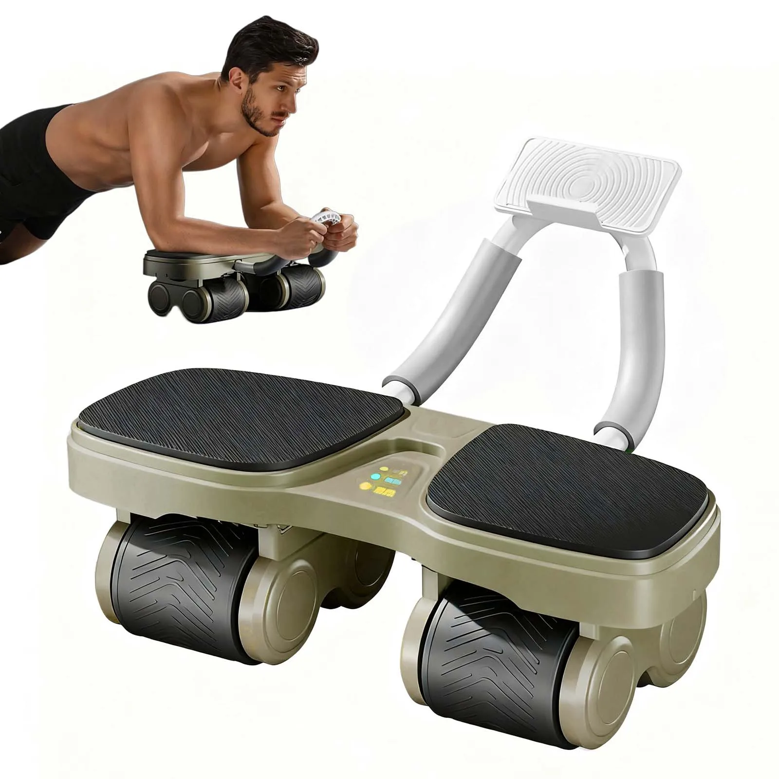 عجلة البطن ذات الارتداد التلقائي ذات 4 عجلات بتصميم قاعدة واسعة لتمرين الجسم بالكامل هدية اللياقة البدنية المنزلية لعيد الميلاد #1