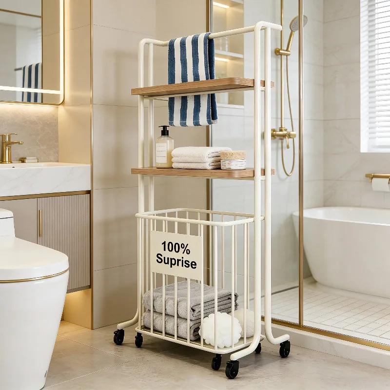 Luxury Towel Rack Multi-Layer Mobile Bathroom Storage Shelf Floor Standing Bathroom Organizer Modern Bathroom Towel Shelves