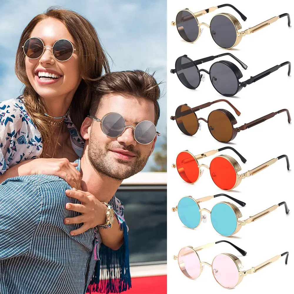 Óculos de sol vintage retrô com armação de metal Steampunk Óculos de sol góticos Proteção UV400