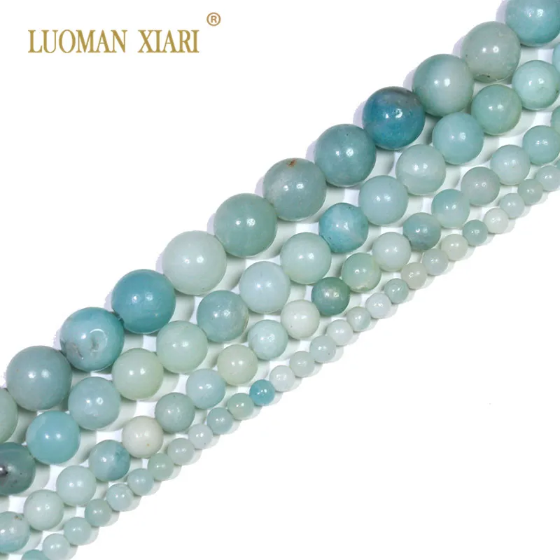 Groothandel Ronde Blauwe Amazoniet Natuursteen Ronde Losse Kralen Voor Sieraden Maken DIY Armband 4/6/8/10/12mm Strand 15.5\'\'
