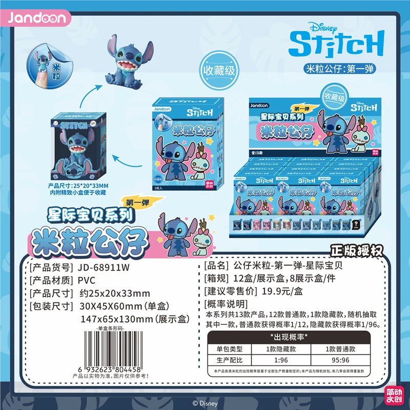 Lilo & Stitch Disney Jandoon Original กล่องตาบอด Angel Scrump ตุ๊กตาข้าว Grain Mini Action Figure ของเล่น Surprise เครื่องประดับของขวัญ