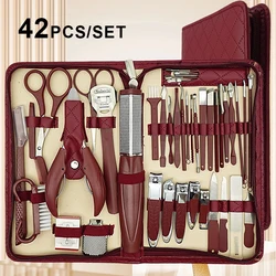 42pcs Stainless Steel Nail Clipper Set Diamond Pattern Zipper Manicure Large Eagle Mouth Pliers Pedicure Knife Ear Scoop Eyebro