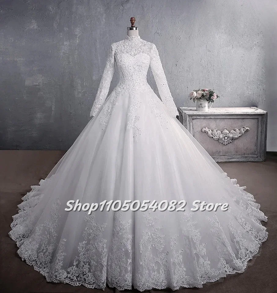 Customized Elegant Luxury Wedding Dress 20205 Vintage Wedding Robe Lace Beaded Appliques Customised Bridal Wedding Robe