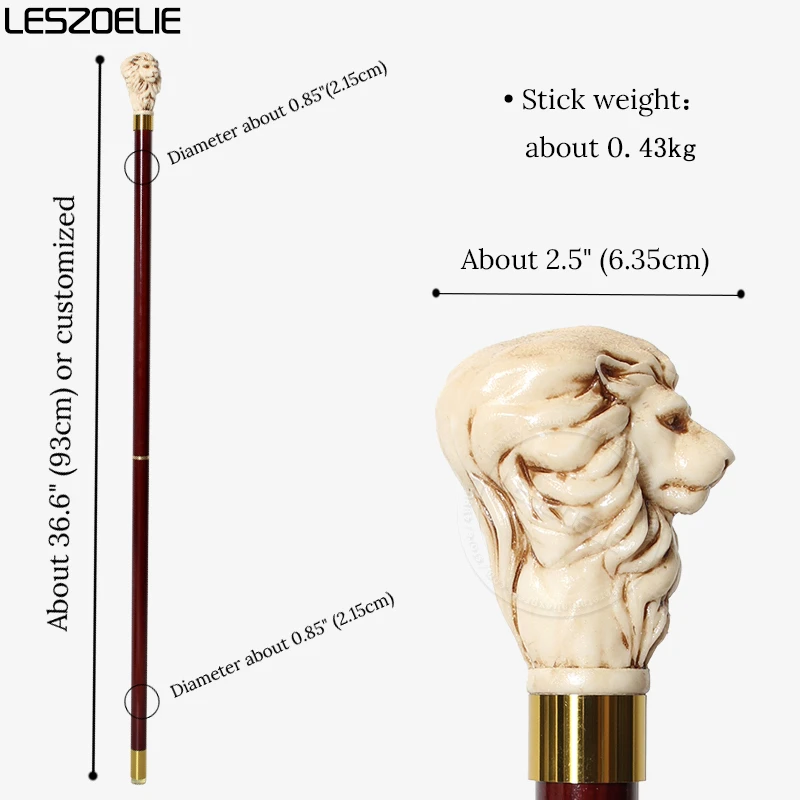 Antique Resin Lion Head Walking Stick Red Wood Detachable Walking Cane Elegant Decorative Party Accessory for Men And Women