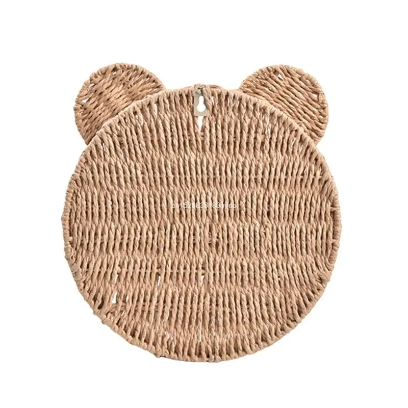 Rattan Small Plant Display Storage Rack Bear Ear Wall Mounted Hanging Basket Book Shelf Floating Shelves Dropship