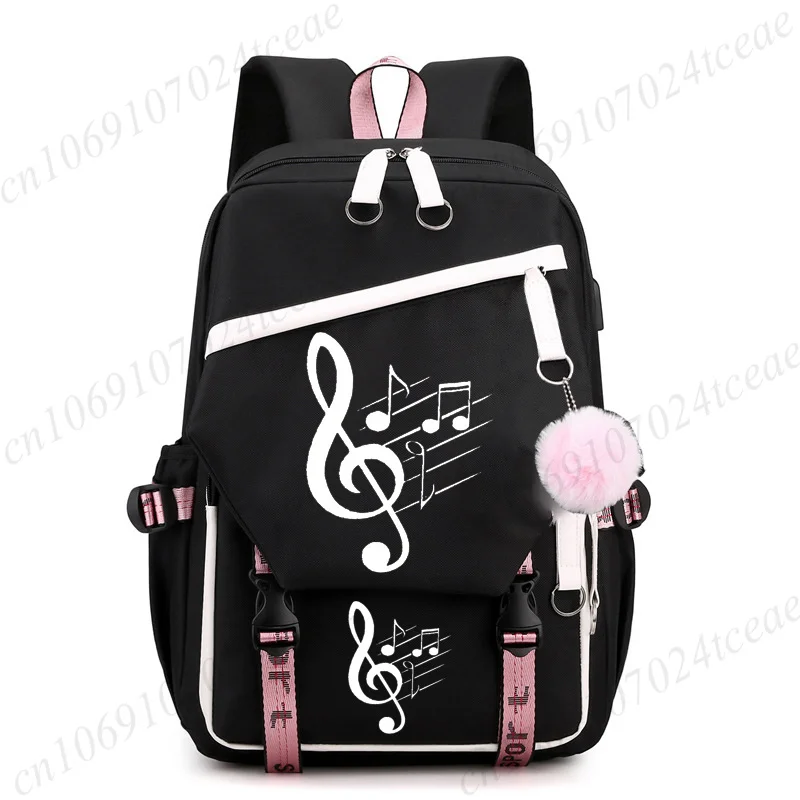 Music Note Print Backpack for Girls Boys Schoolbag Minimalist Musical Staff Fashion Casual Travel USB Laptop Backpack School Bag