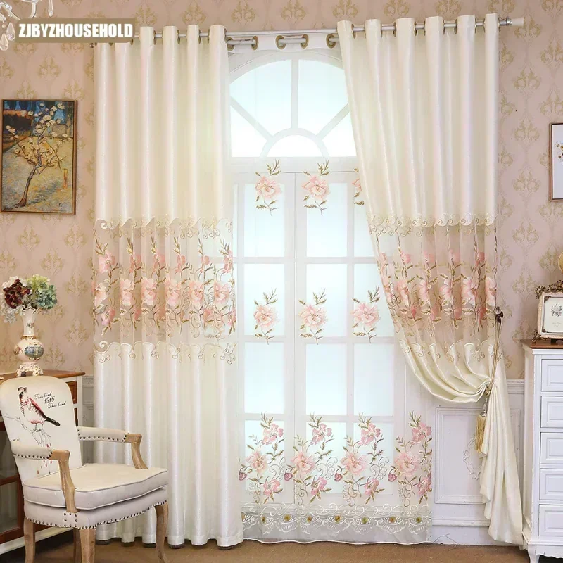 Curtains for Living Dining Room Bedroom New Style European Curtain Flower Yarn Jacquard Fabric Product Customization Window