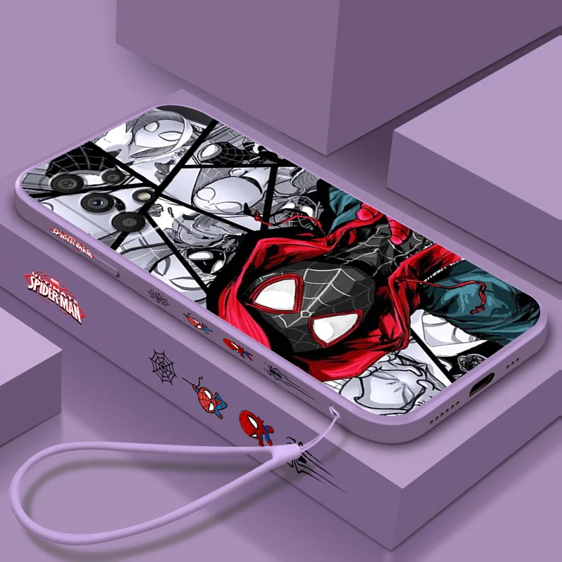 Marvel Avengers SpiderMan Art Liquid Left Rope For Samsung Note 20 10 A54 A31 A14 A03 A22 A34 A04 A24 Ultra Plus 5G Phone Case