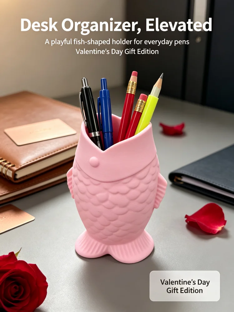 Pink Fish-Shaped Creative Pen Holder, Holiday Gift-Style Desktop Storage Box, Cute Little Fish Design, 3D Printed Stationery Storage Container, Suitable for Christmas, Valentine's Day, Easter, Thanksgiving and Many Other Holidays, Ideal as a Children's Gift, Teacher's Souvenir, Both Decorative and Practical, Desktop Stationery Organizer, Festive Atmosphere Desktop Decoration and Storage Item
