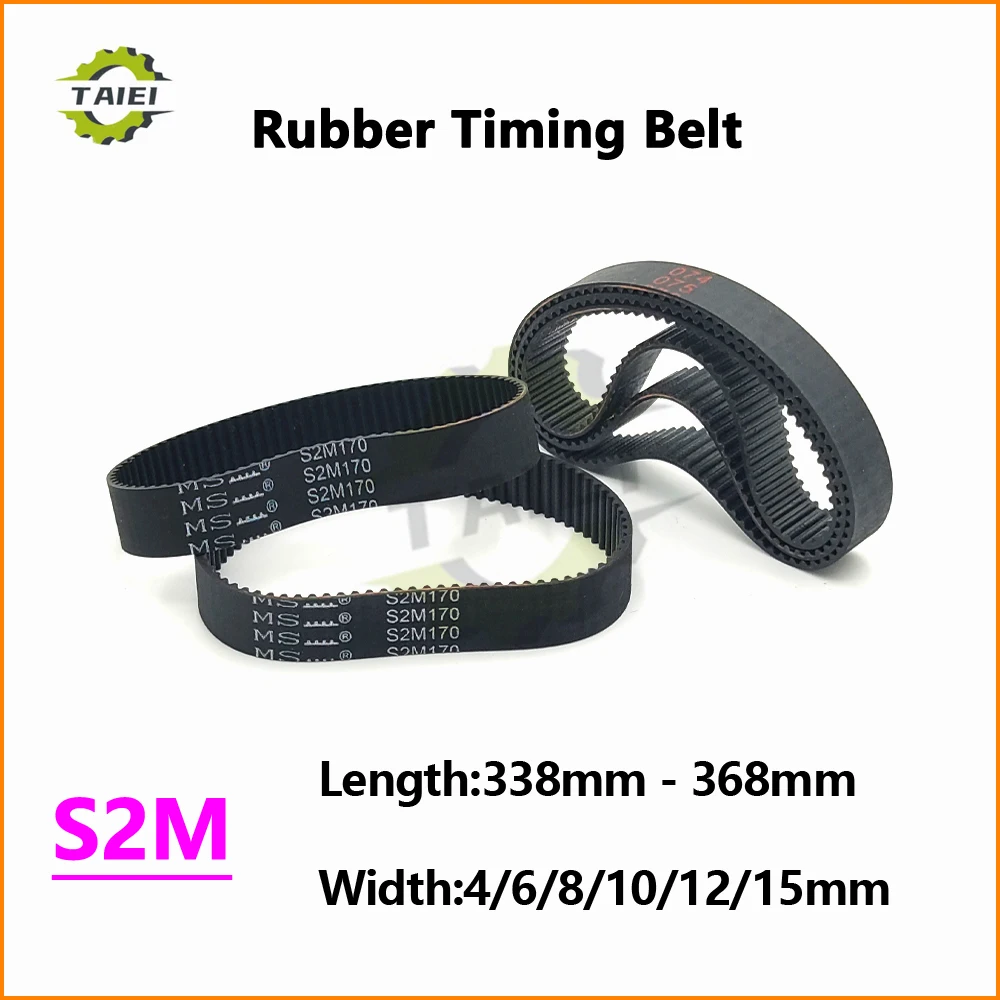 

S2M Rubber Synchronous Belt Length 338 340 342 344 348 350 352 354 356 358 360 364 366 368mm S2M Tooth Timing Belt Width 4-15mm