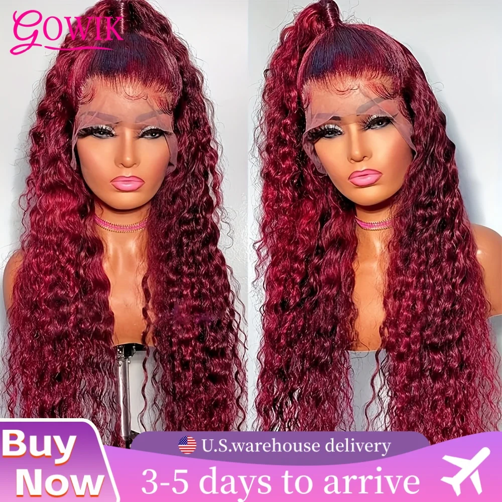 

13x6 Глубокая волна 99j Бордовые парики фронта шнурка Человеческие волосы 200 Плотность Парики фронтальной части шнурка Предварительно выщипанные красные вьющиеся человеческие парики для женщин