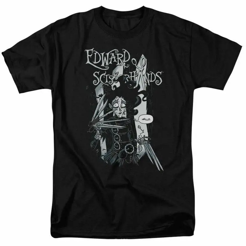 

Edward Scissorhands Hello T Shirt Mens Licensed Classic 80s Movie Black