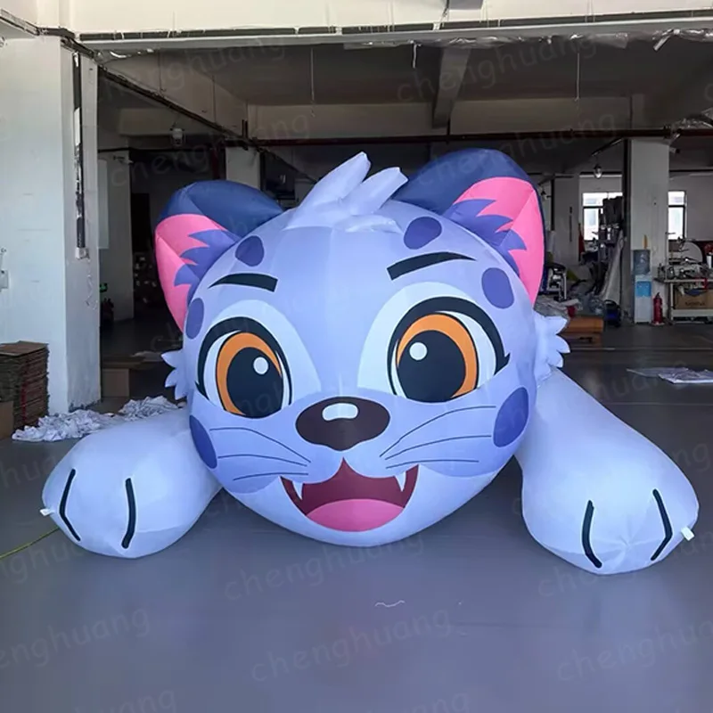 Gato azul inflable gigante con soplador, modelo de aire animal, accesorio de decoración promocional interactivo a gran escala para exteriores