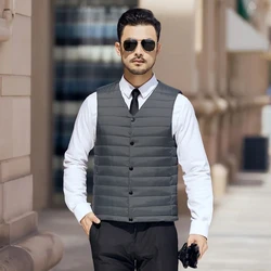 Man Vests Coat New Autumn Winter V-Neck Solid Slim Waistcoat Warm Male Clothing  New Gilet Jaket For Men Sriped Pocket Tops