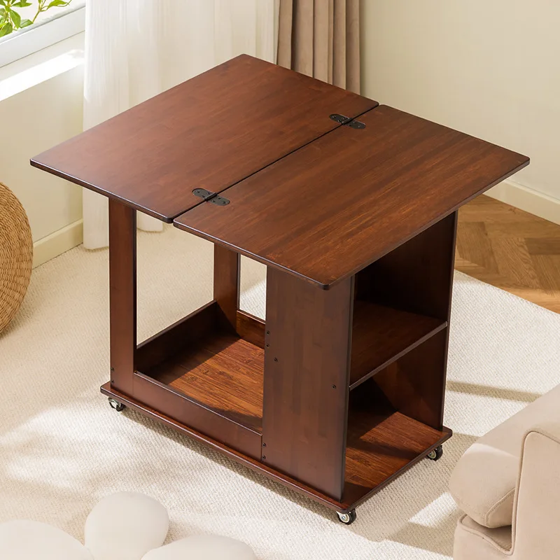 Nordic style solid wood folding movable coffee table side rectangular chess small apartment dining table