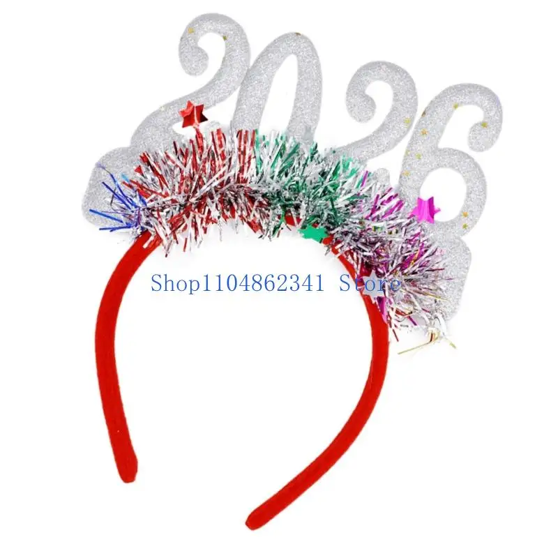 5asd Schimmernde 2026 Neujahrsfeier-Stirnbänder mit glitzernder Dekoration, Erwachsene Kinder, Silvester-Kopfbedeckung für Party