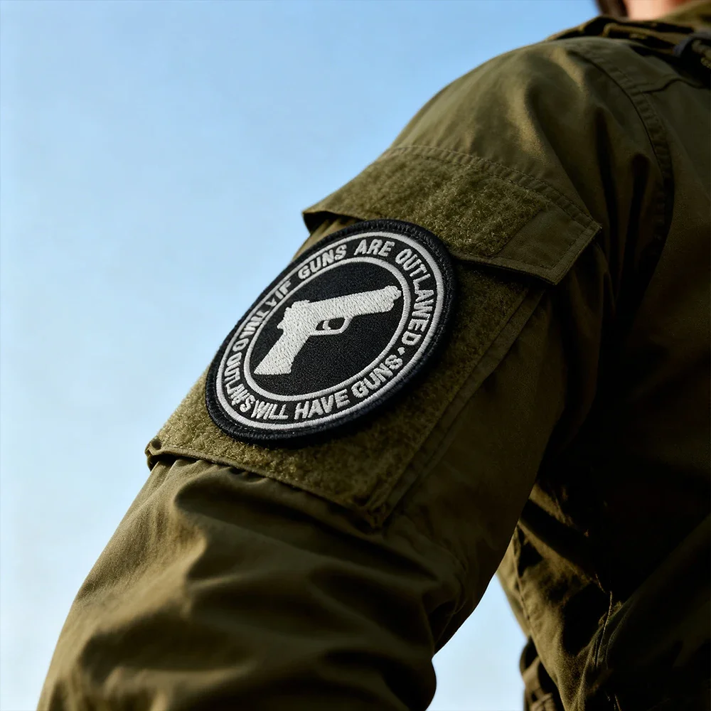 It's Outlawed Tactical Emblem Patch Embroidered Patches Appilque with Hook And Loop Backing for Army Jacket