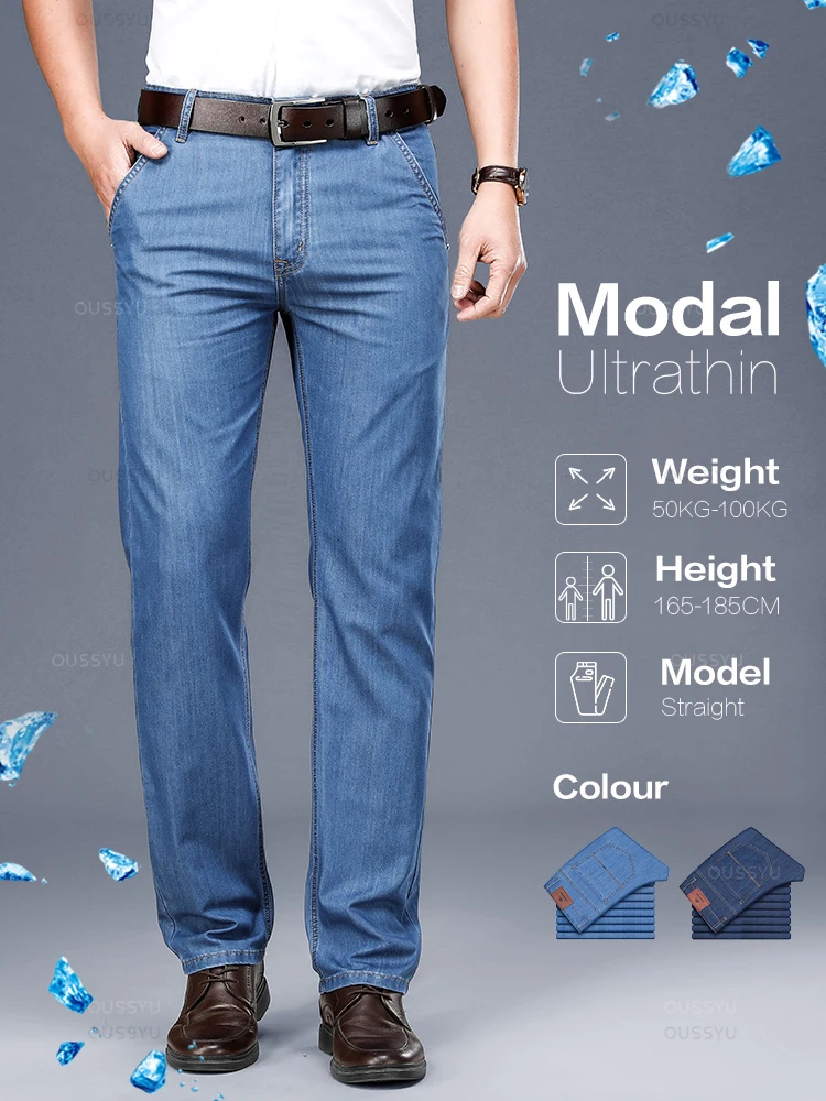 High Quality Brand Clothing Soft Modal Fabric Men\'s Jeans Classic Business Straight Denim Pants Work Trousers Male Plus Size 40