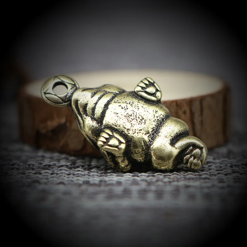 Pure Brass Three-Legged Golden Keychain Pendant Retro Toad Feng Shui Handheld Copper Art Car
