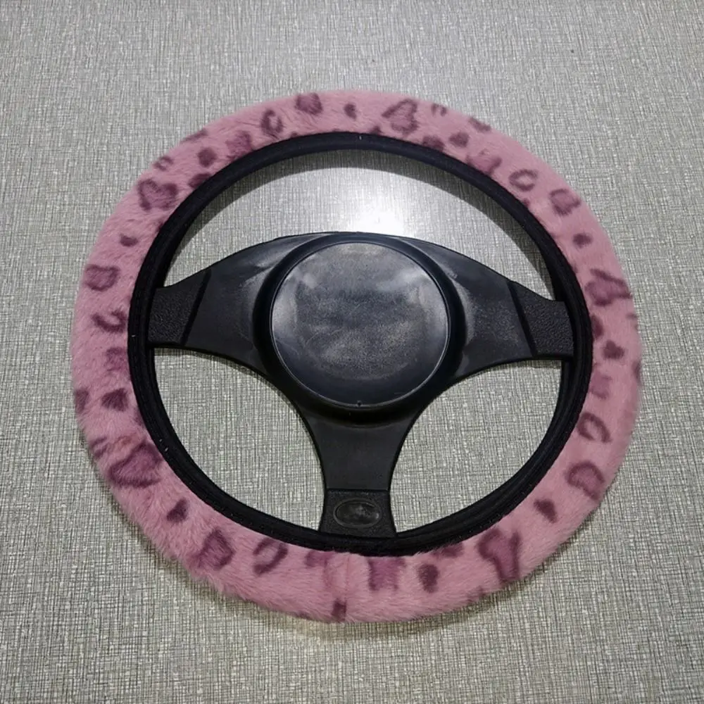 

Warm&Cozy Steering Wheel Cover Breathable Leopard Heart Print Car Steer Wheel Protector Soft Circular /D Type Universal