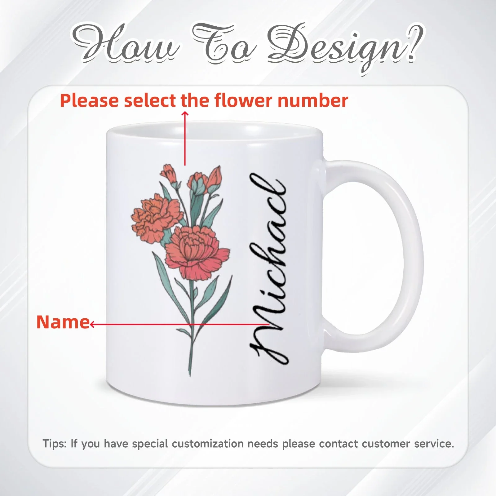 Customized Name Ceramics Mug Personalised 11 oz Tea Water Cup Birth Month Flower Mugs Home Office Coffee Cups Birthday Gifts