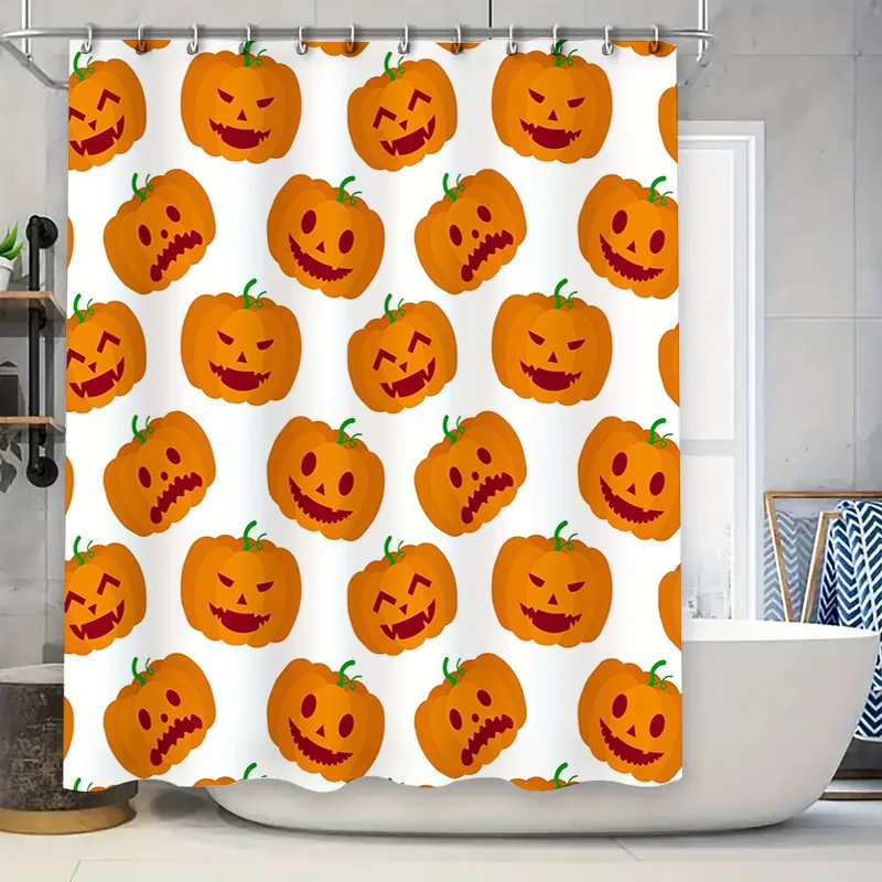 

Занавеска для душа с тыквой на Хэллоуин, праздничная оранжевая ткань, декор для ванны для Хэллоуина, сезон 180 x 180 см (71 x 71)