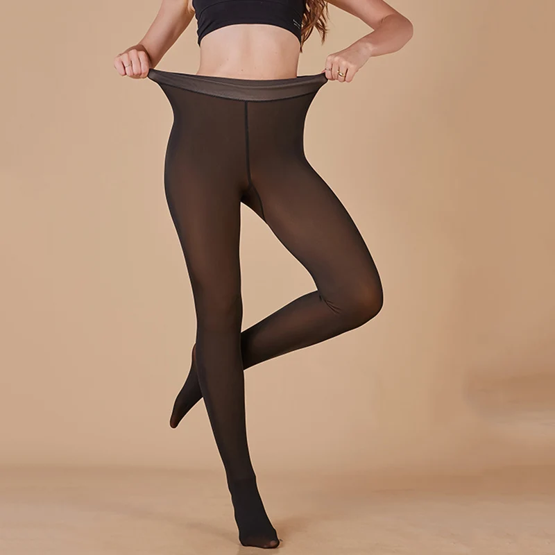 New Women Thicken Thermal Tight Leggings Winter High Waist Elastic Slim Thermo Stockings Woman Sexy Translucent Pantyhose
