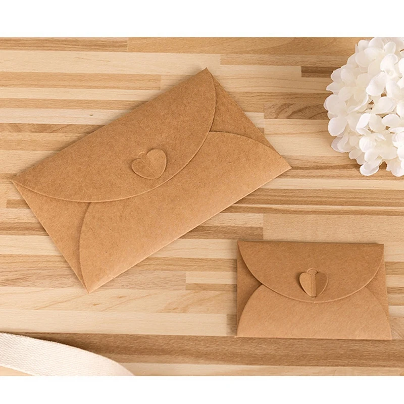 100Pcs Kraft Mini Envelopes Brown Kraft Envelopes Retro Love Kraft Paper For Gift Cards And Business Cards 17.5X11cm