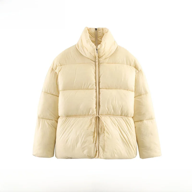 

Новая осенне-зимняя женская хлопковая куртка с воротником-стойкой, на шнуровке на талии, универсальная, модная верхняя одежда для повседневной носки