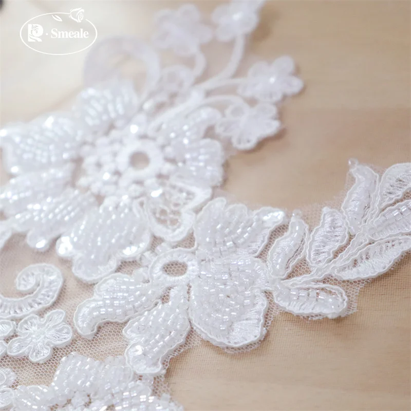2PCS/1 Paar Schwarz und Weiß Nagel Perle Blume Blätter Stickerei High Set Hochzeit Kleid Kopfschmuck Spitze Spiegel blume RS 253011 – Detail 7