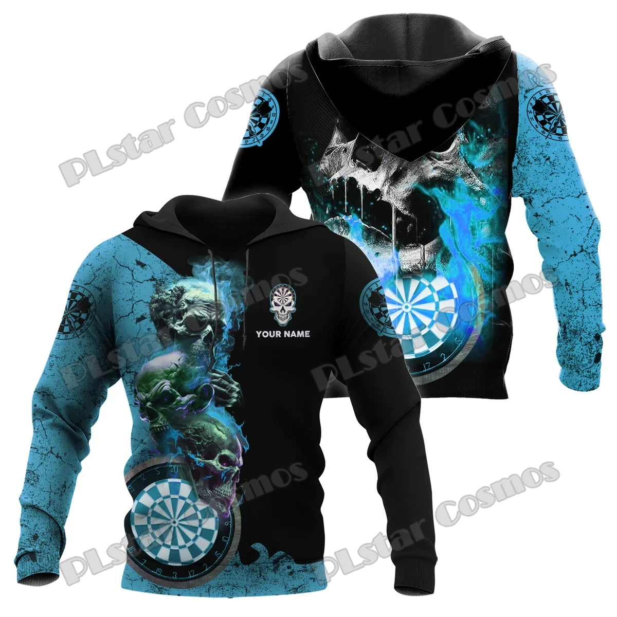 Personalized Name Multi Color Darts Skull 3D All Over Printed Men's Hoodie Autumn Street Unisex Casual Hooded Pullover HW70