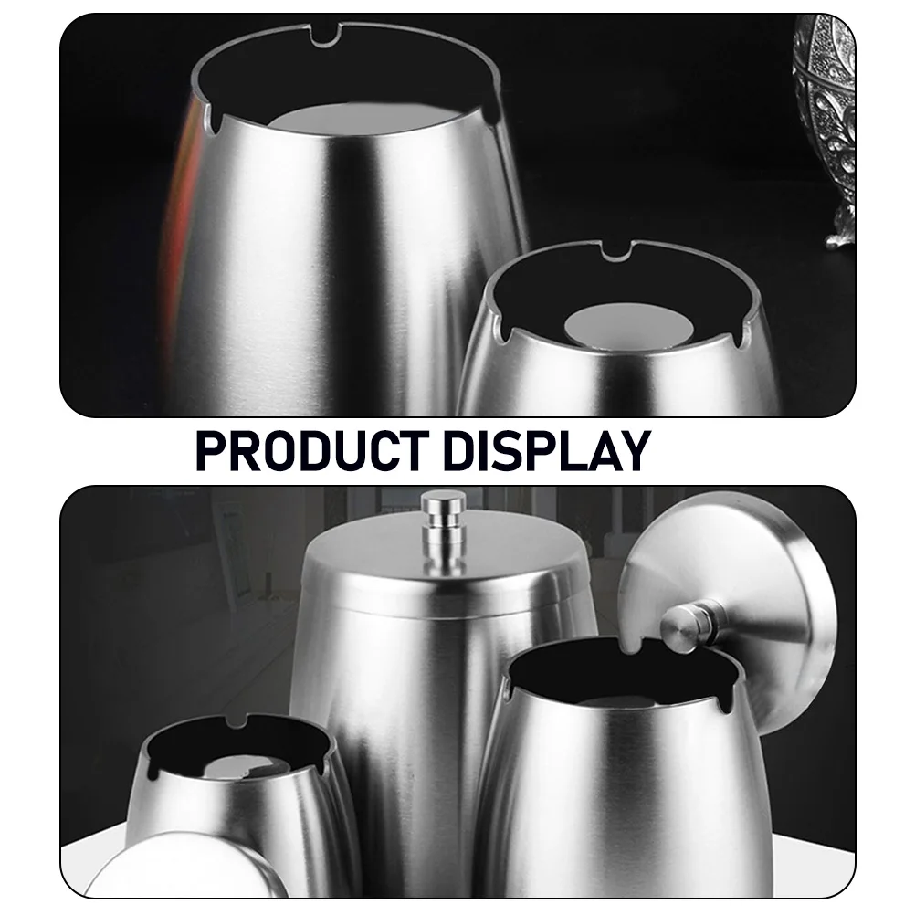 

Stainless Steel Ashtray Lid Cigarette Holder Windproof Silver Home Decor Easy Clean for Home Hotel Restaurant
