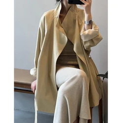 2024 Women Autumn Khaki Trench Coat Stand Collar Women Loose Style Coat With Belt Casaco Feminino New Trench Femme