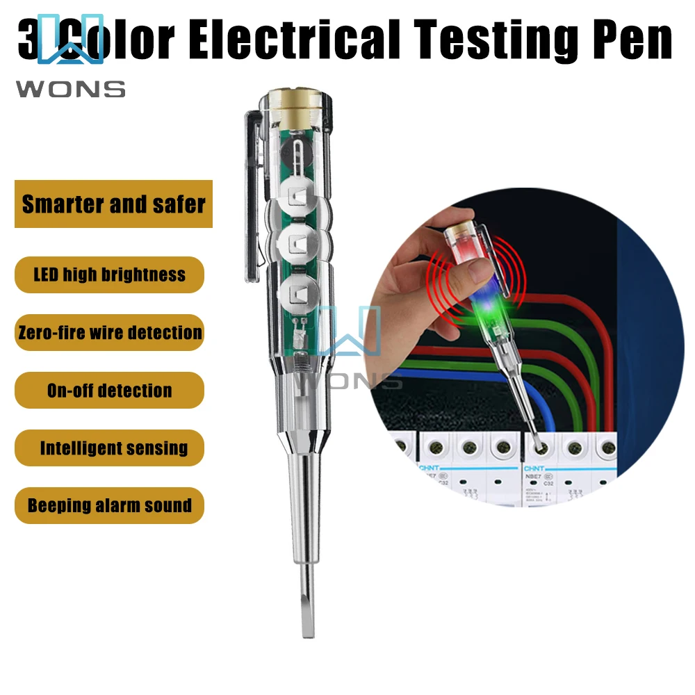 Three-lamp Voltage Tester Pen Built-in Buzzer Non-contact Induction Test Pencil Voltmeter Power Detector Screwdriver Indicator