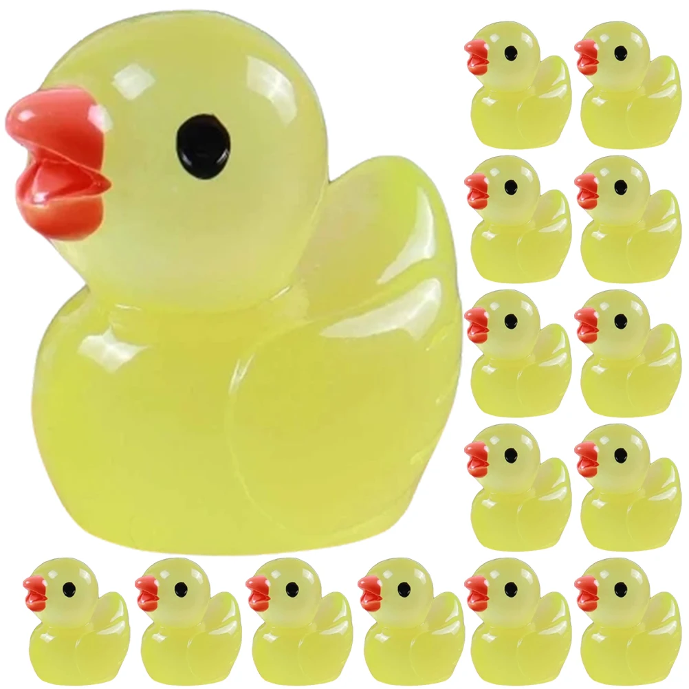 

100pcs Luminous Duck Ornaments Mini Figurines Resin Small Ducks Home Decor Accessories Office Desk Toys Plastic Animals Garden