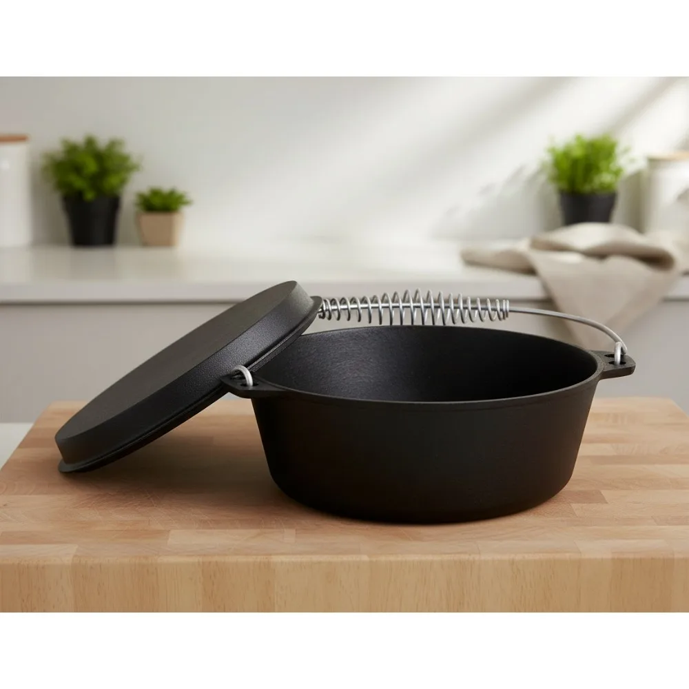 

Pre-seasoned 8-Quart Cast Iron Dutch Oven for Outdoor Cooking, Ideal for Camping and Family Meals