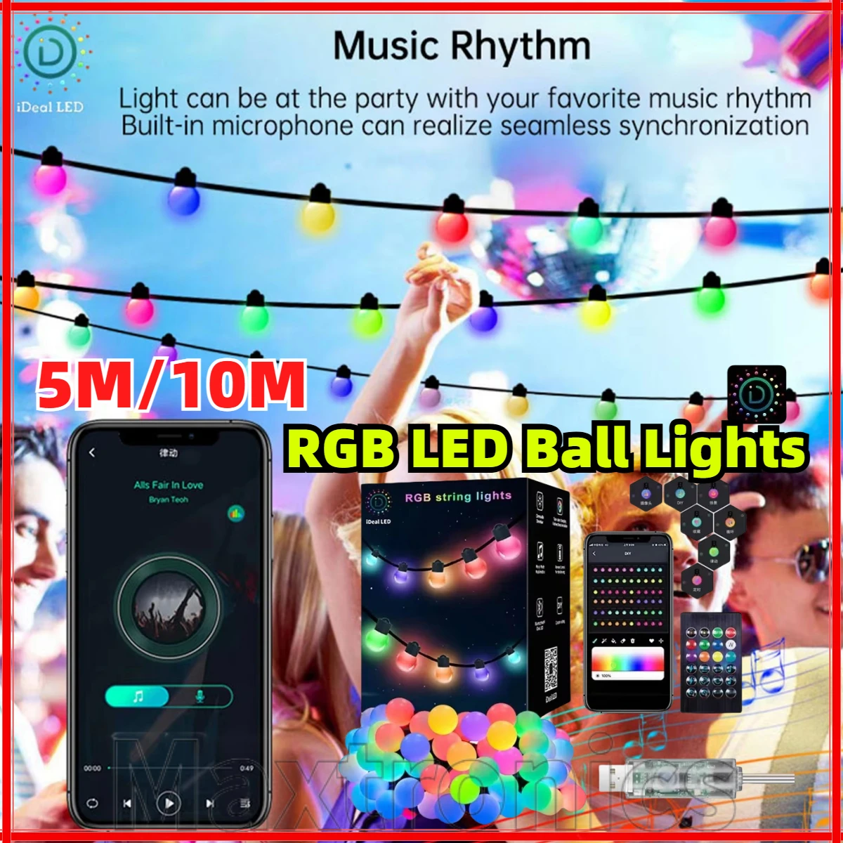 

Ideal Smart RGB LED Ball Lights With Remote Bluetooth App Control String Twinkle Starry Outdoor/Indoor Color Led String Lights